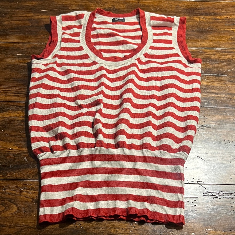 Jil Sander Navy Grey and Maroon Stripe Knit Vest